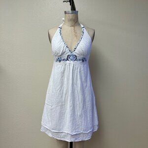 NWT Deadstock 2000s Becca Embroidered Halter Cotton Swim Cover Dress Medium